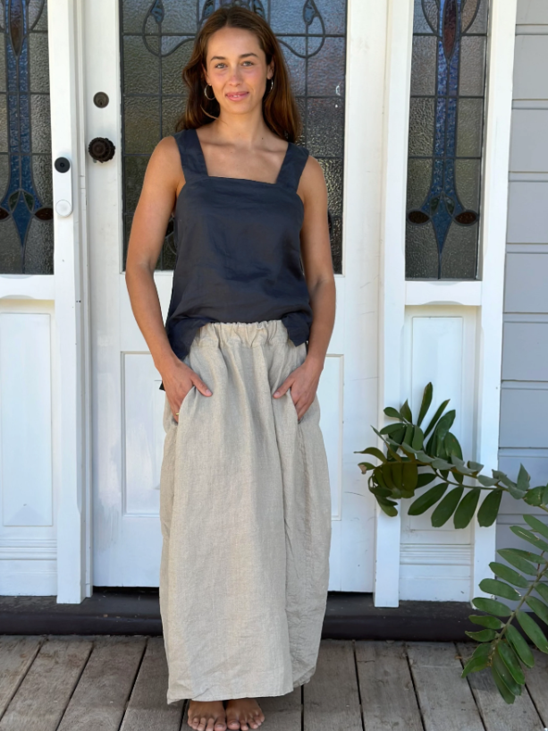 LANA LINEN SKIRT: ALMOND