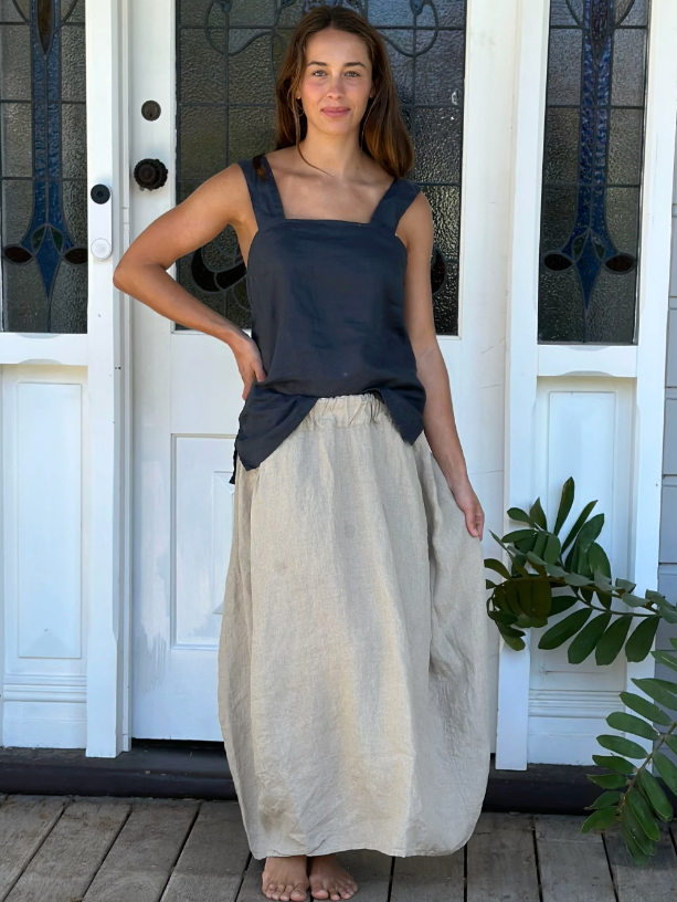 LANA LINEN SKIRT: ALMOND