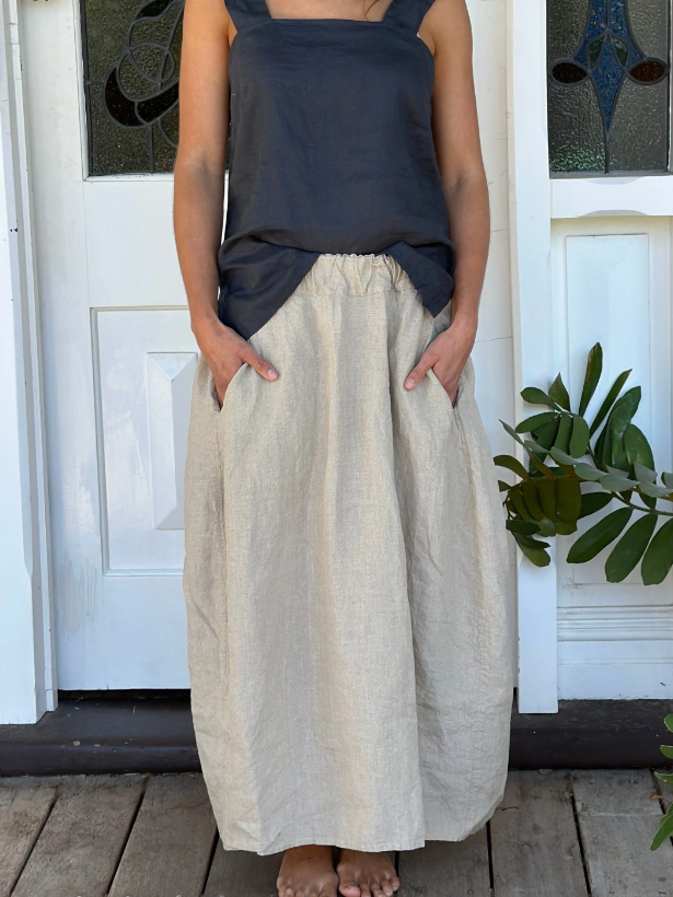 LANA LINEN SKIRT: ALMOND