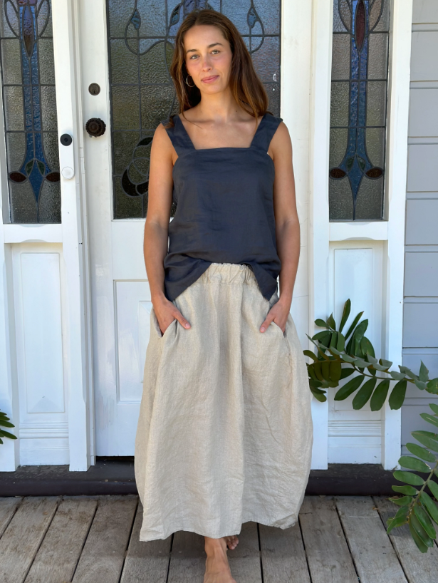 LANA LINEN SKIRT: ALMOND