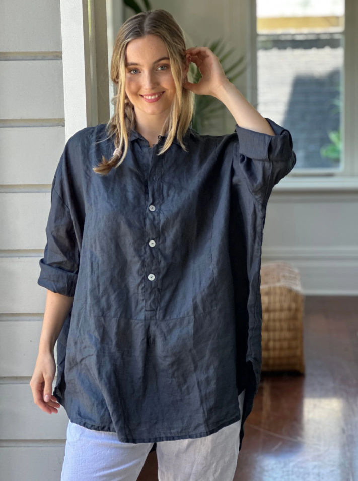 MEGAN LINEN SHIRT: CHARCOAL