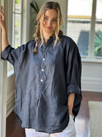 MEGAN LINEN SHIRT: CHARCOAL