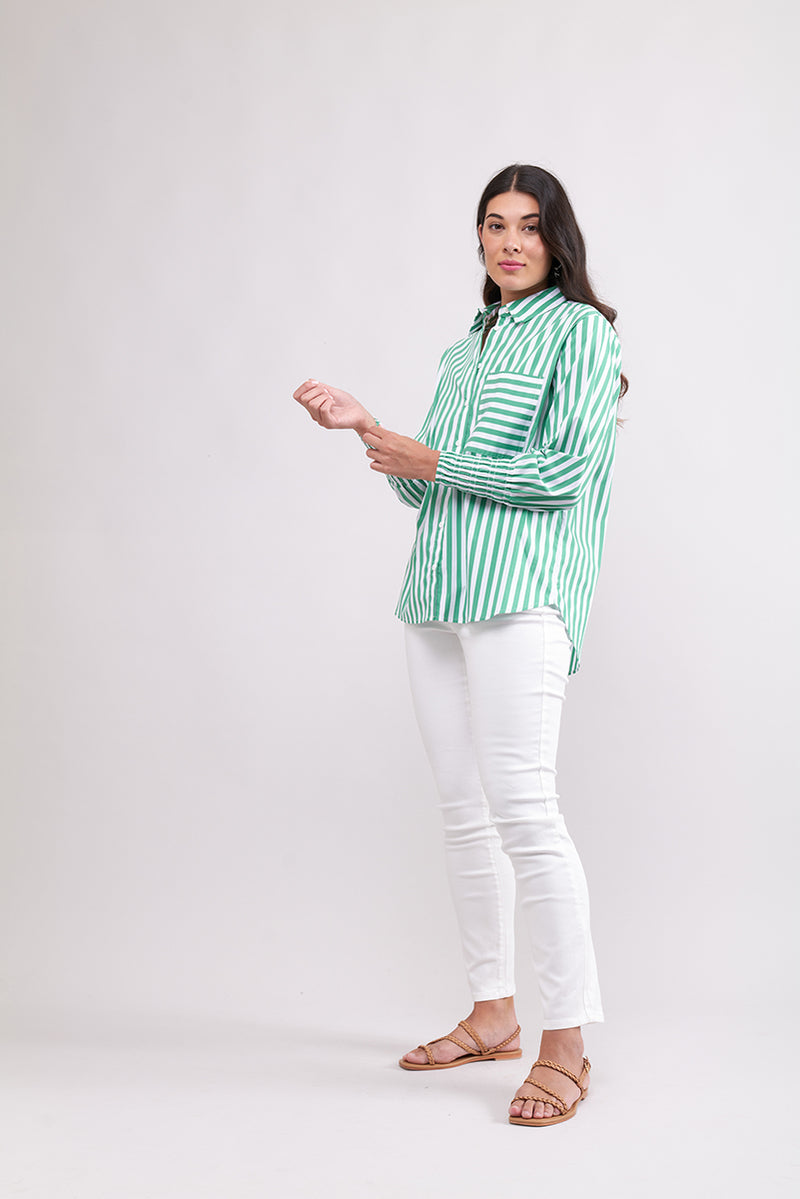 OFF THE CUFF SHIRT: GREEN STRIPE