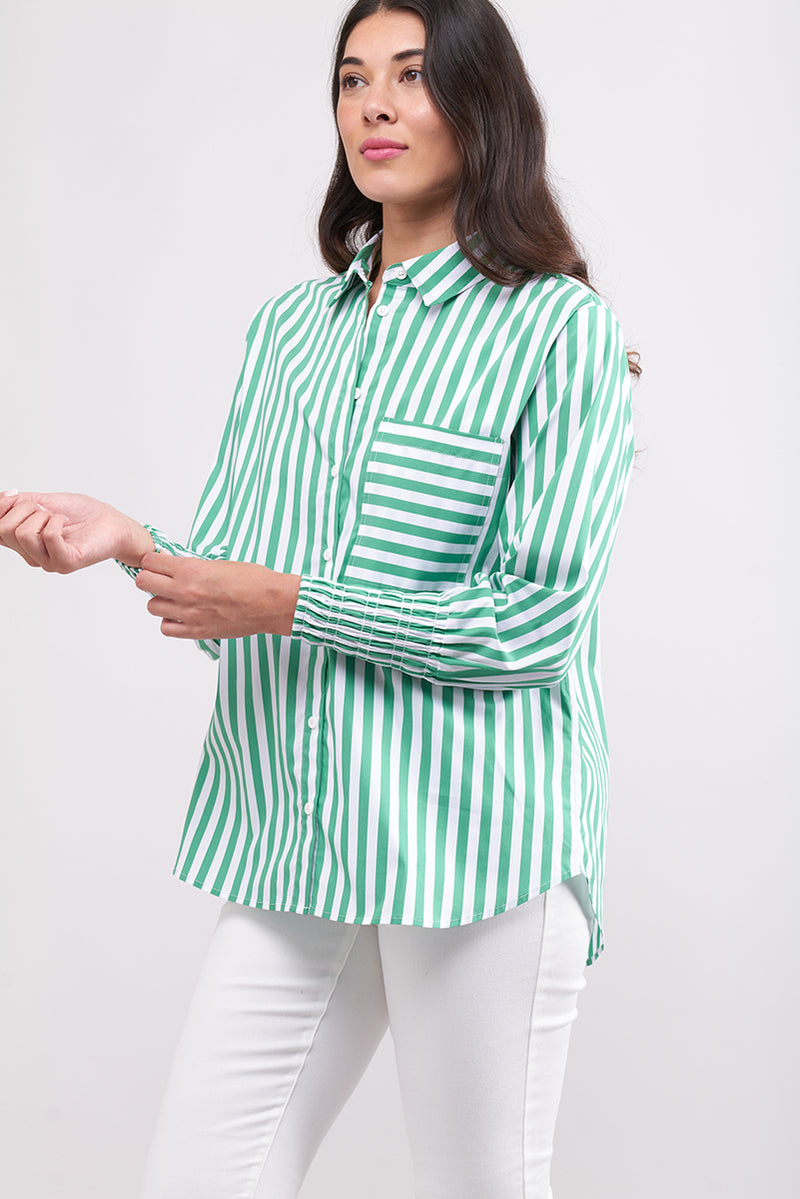 OFF THE CUFF SHIRT: GREEN STRIPE