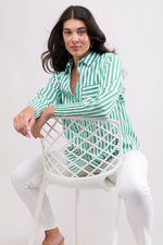 OFF THE CUFF SHIRT: GREEN STRIPE