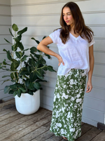 ANTHEA LINEN SKIRT: BIG FLOWER MOSS