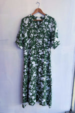 BRIDGET LINEN DRESS: BIG FLOWER MOSS