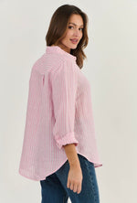 LINEN BOYFRIEND SHIRT IN RAYURE PASTEL