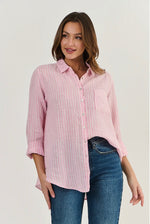 LINEN BOYFRIEND SHIRT IN RAYURE PASTEL