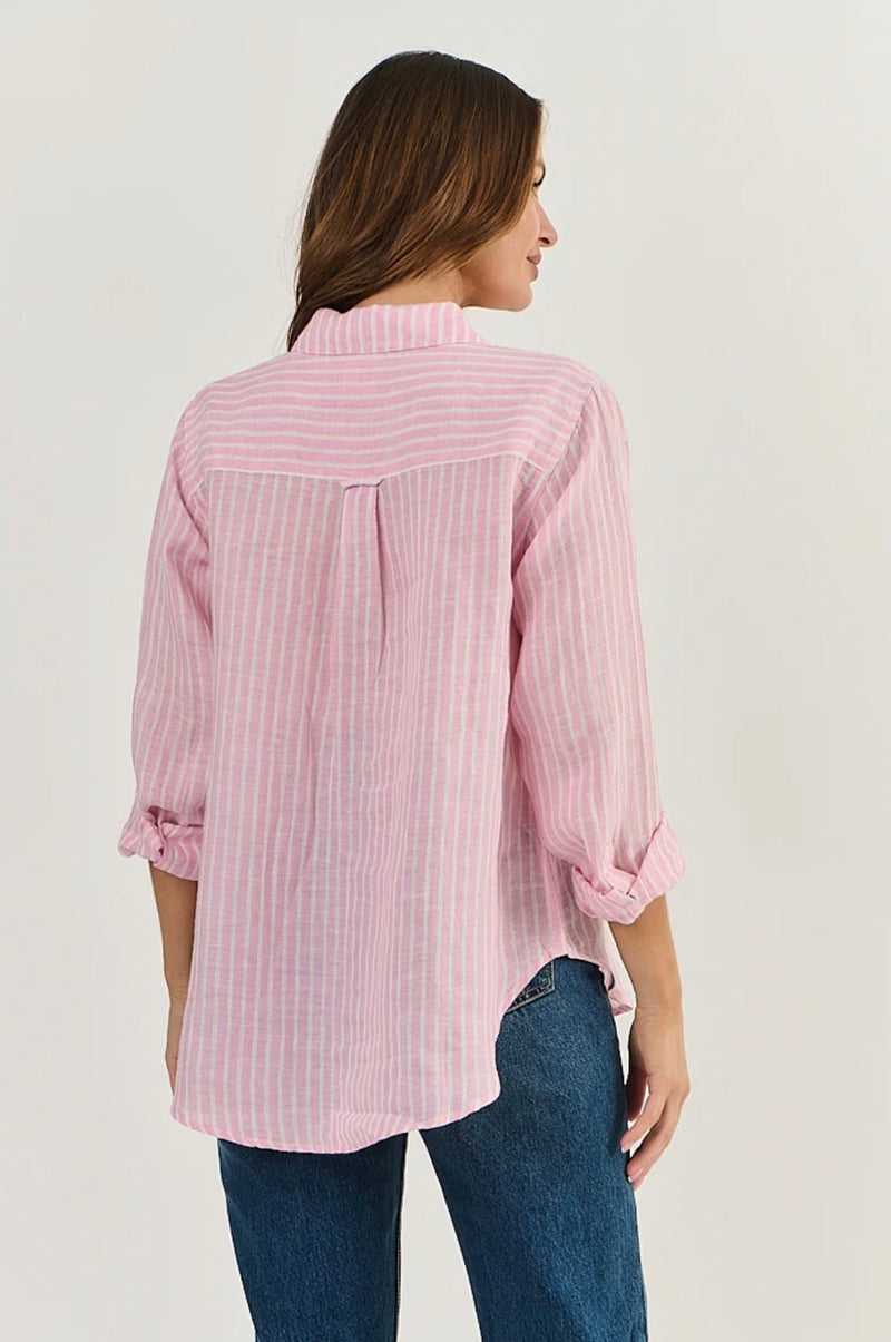 LINEN BOYFRIEND SHIRT IN RAYURE PASTEL