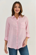 LINEN BOYFRIEND SHIRT IN RAYURE PASTEL