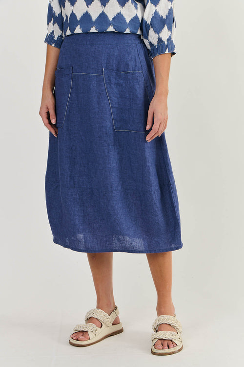 LANTERN HEM LINEN SKIRT IN DELTA