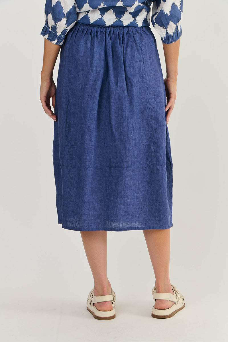 LANTERN HEM LINEN SKIRT IN DELTA