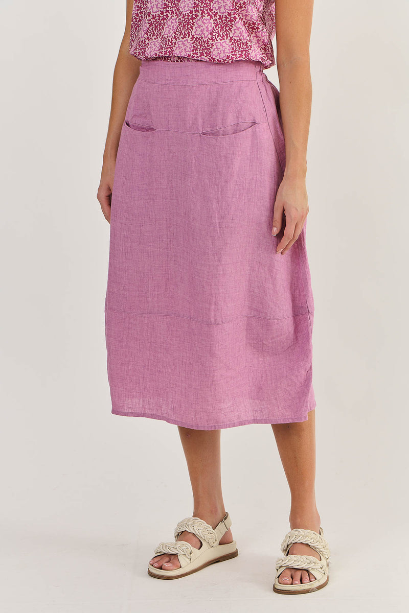 LANTERN HEM LINEN SKIRT IN FIG