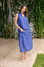 LANTERN HEM LINEN SKIRT IN DELTA