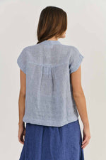 BUTTON DOWN SLEEVELESS TOP IN DELTA GAUZE