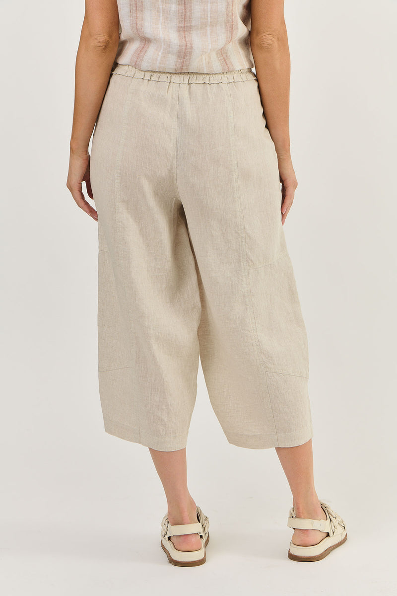 BARREL LEG  7/8 LINEN PANT IN SAND