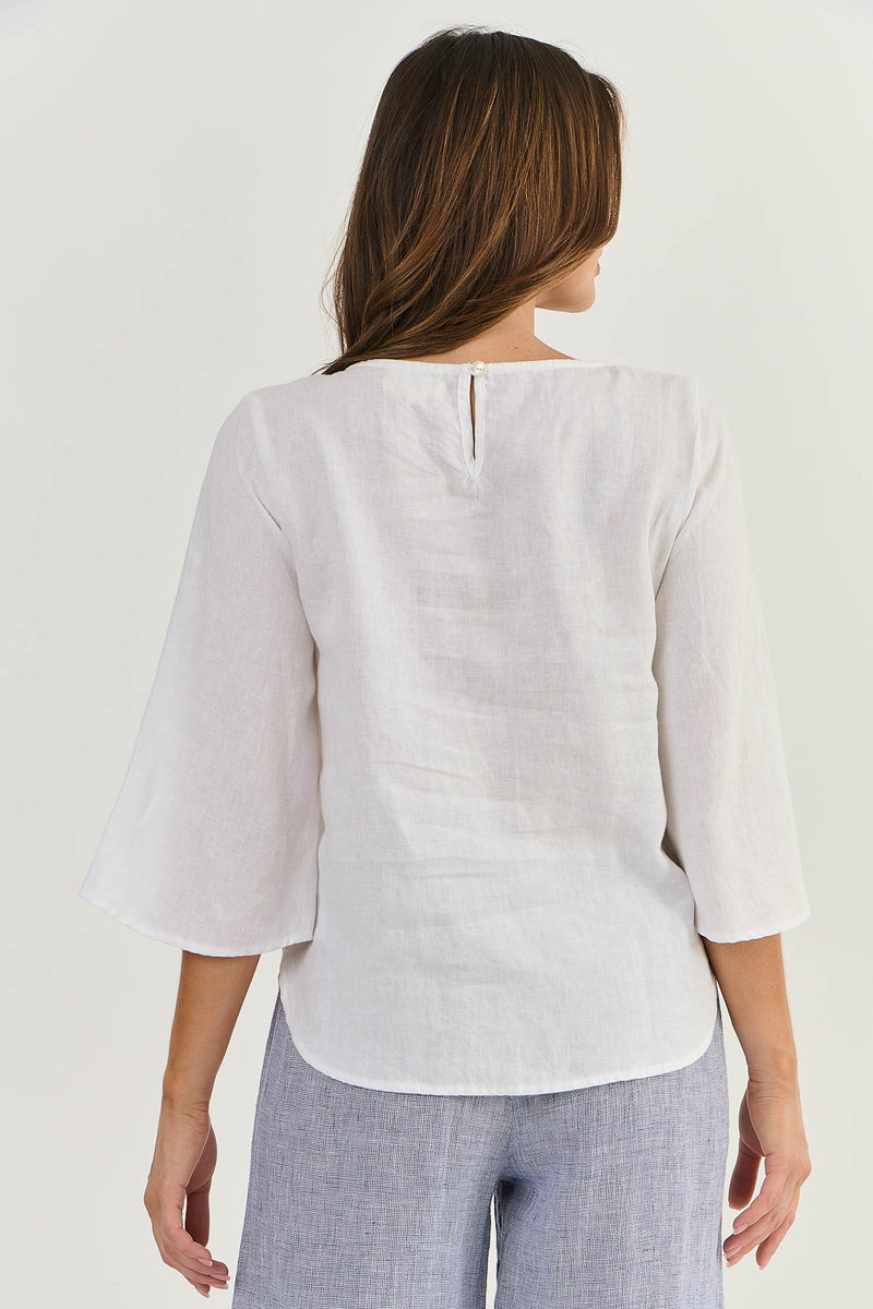 LOOSE SLEEVE LINEN TOP IN WHITE