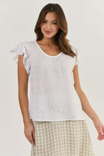 FLUTTER SLEEVE TOP IN WHITE