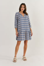 DROP WAIST LINEN DRESS IN DELTA BLOT