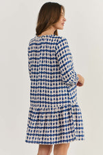 DROP WAIST LINEN DRESS IN DELTA BLOT