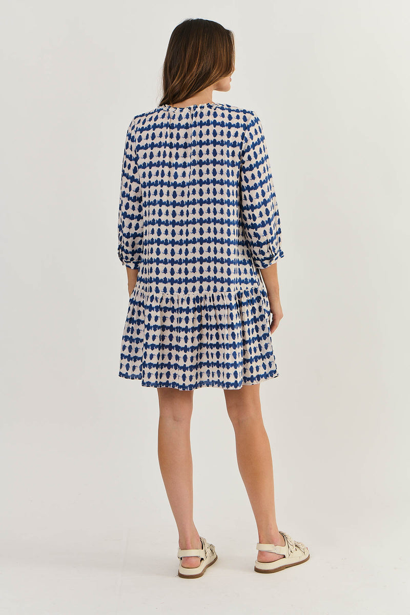 DROP WAIST LINEN DRESS IN DELTA BLOT