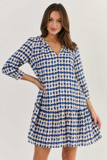 DROP WAIST LINEN DRESS IN DELTA BLOT