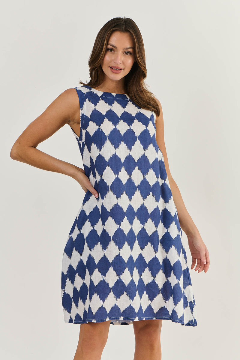 A-LINE LINE TANK DRESS IN HARLEQUIN