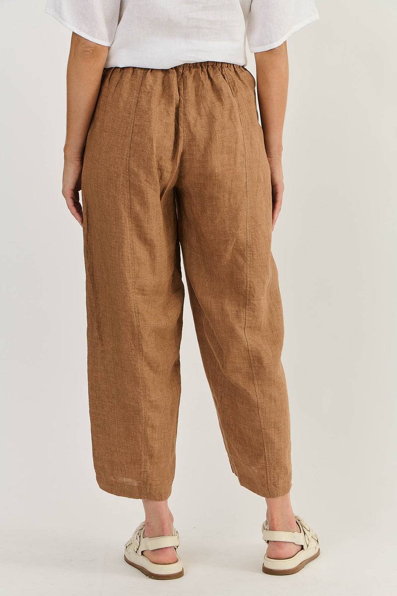 BARREL LEG LINEN PANT IN GINGERBREAD