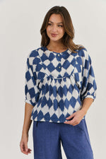 LINEN SMOCK TOP IN HARLEQUIN