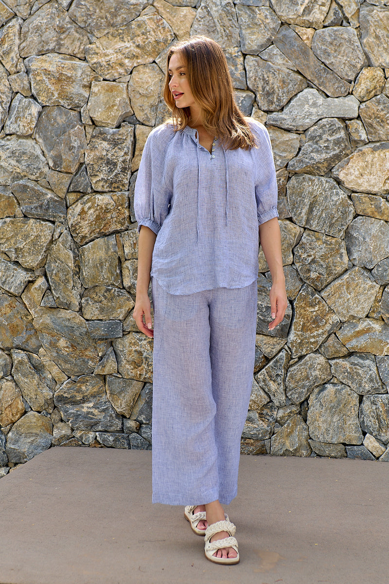 LINEN PEASANT TOP IN DELTA GAUZE