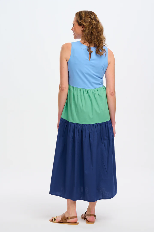 JUNIPER MAXI TIERED SUNDRESS IN MULTI, SEA COLOUR BLOCK