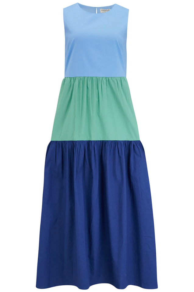 JUNIPER MAXI TIERED SUNDRESS IN MULTI, SEA COLOUR BLOCK