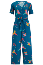 KRISTIE CROPPED JUMPSUIT TEAL, RAINBOW PARROTS