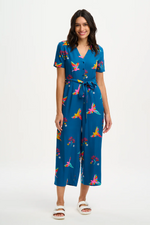 KRISTIE CROPPED JUMPSUIT TEAL, RAINBOW PARROTS