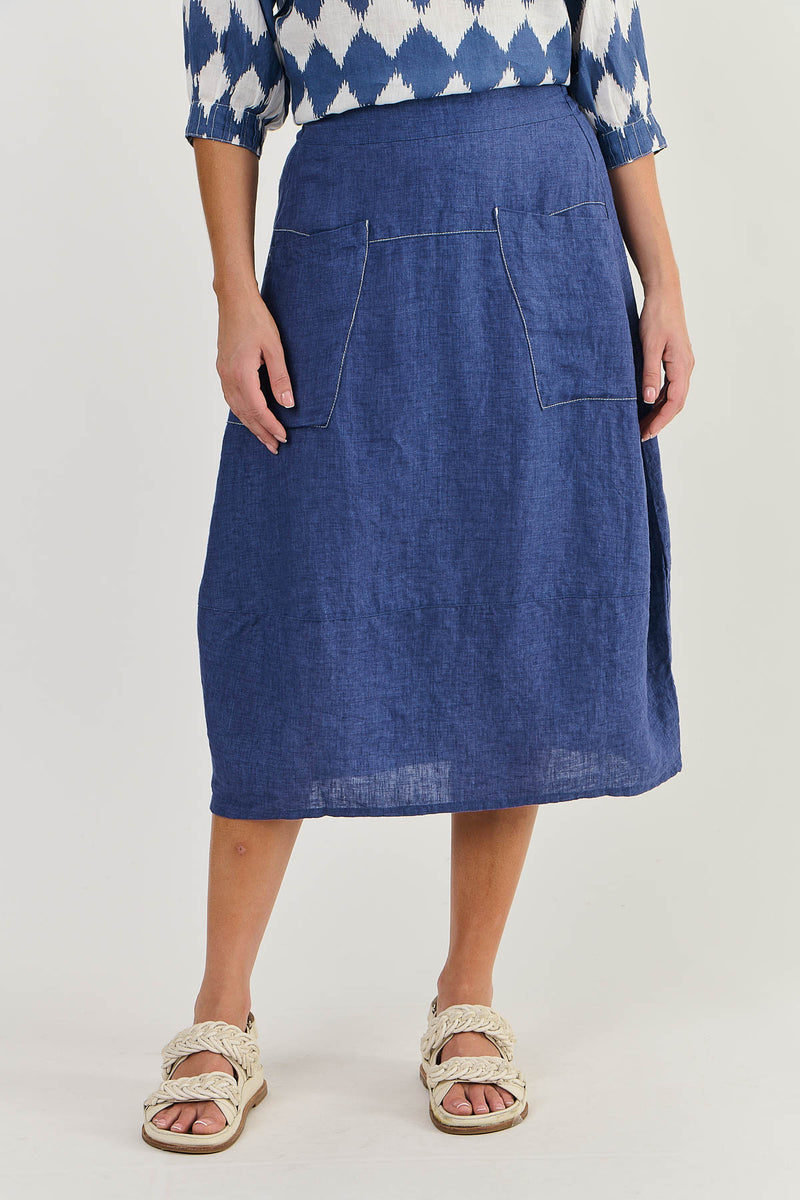 LANTERN HEM LINEN SKIRT IN DELTA