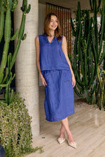 LANTERN HEM LINEN SKIRT IN DELTA