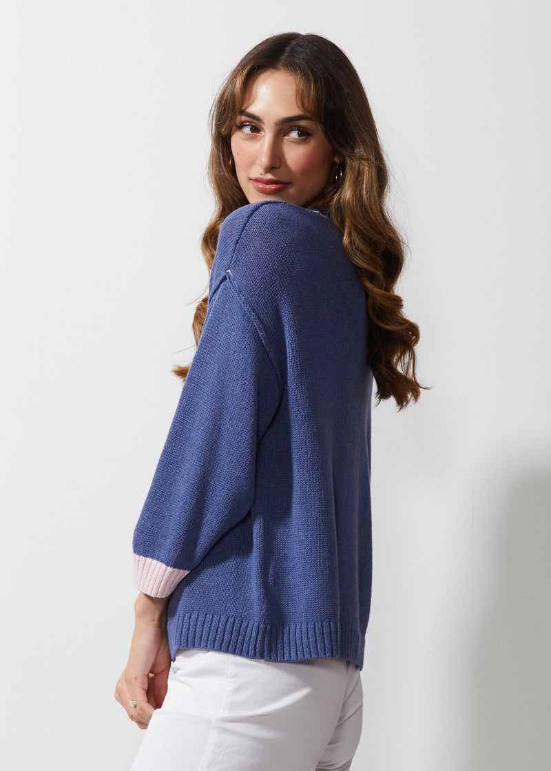 CHUNKY LINEN CARDI - INDIGO