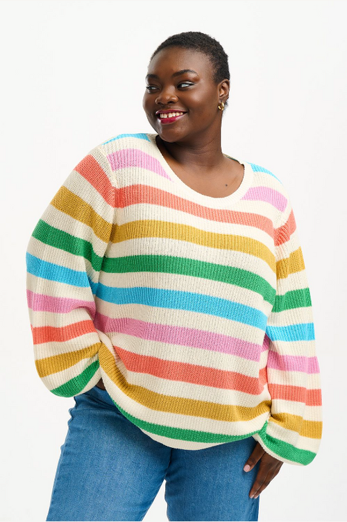 MARINA JUMPER IN OFF-WHITE, RAINBOW STRIPES