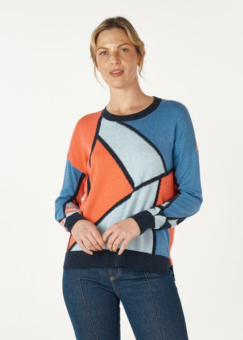 MOSAIC INTARSIA JUMPER IN DENIM