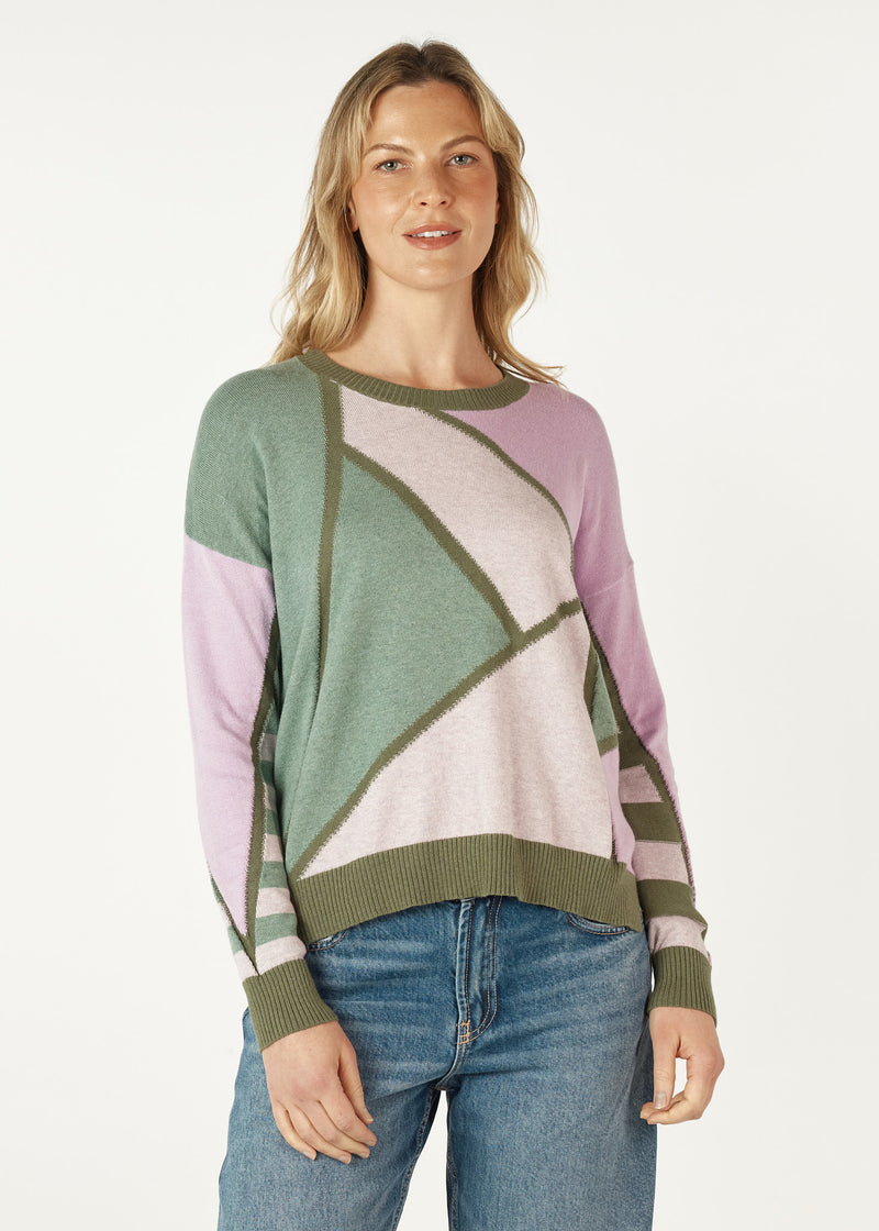 MOSAIC INTARSIA JUMPER IN KHAKI