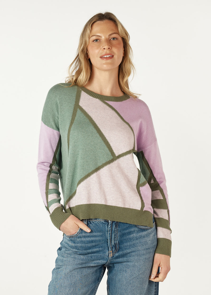 MOSAIC INTARSIA JUMPER IN KHAKI