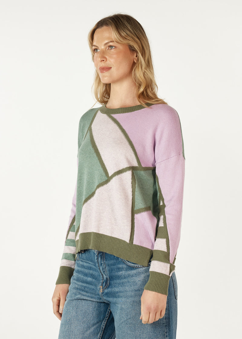 MOSAIC INTARSIA JUMPER IN KHAKI