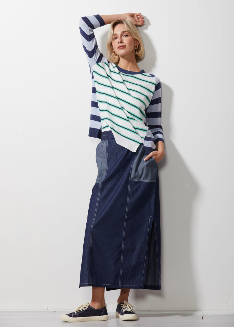 MULTI STRIPE JUMPER IN DENIM