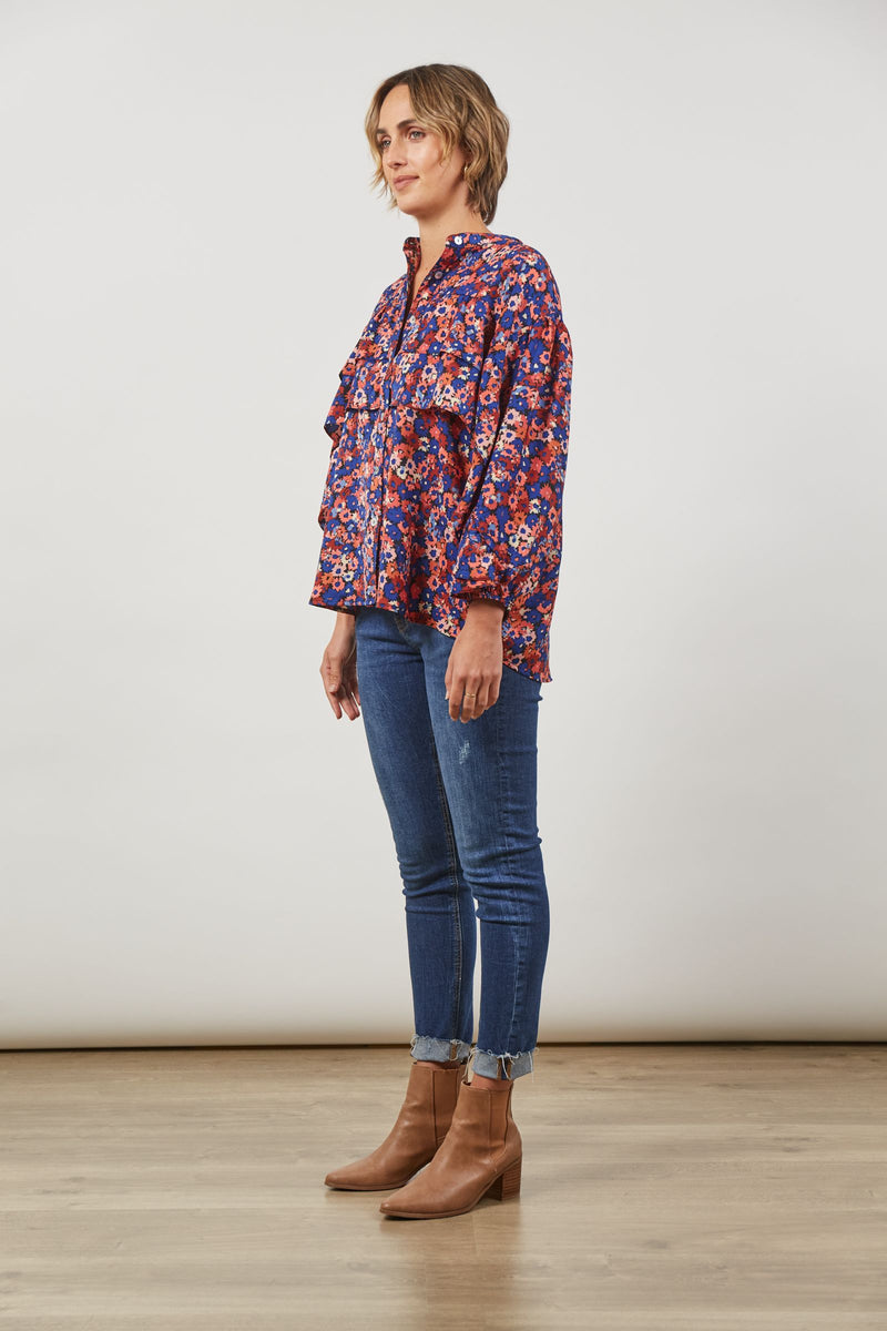 ROMANCE RUFFLE BLOUSE - AZURE BLOOM