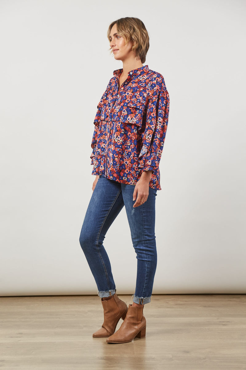 ROMANCE RUFFLE BLOUSE - AZURE BLOOM