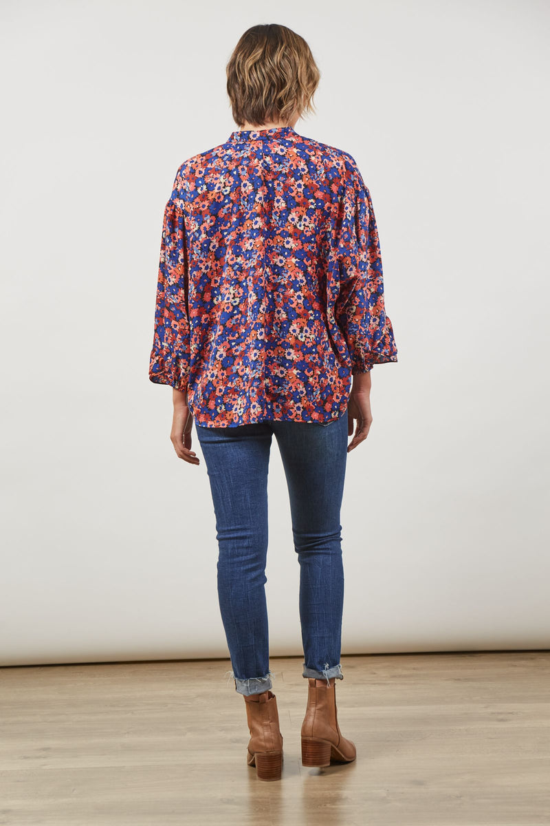 ROMANCE RUFFLE BLOUSE - AZURE BLOOM