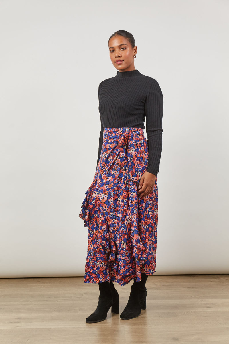 ROMANCE WRAP SKIRT - AZURE BLOOM