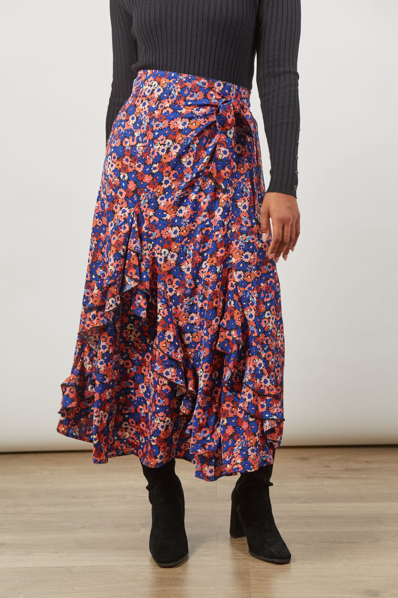 ROMANCE WRAP SKIRT - AZURE BLOOM