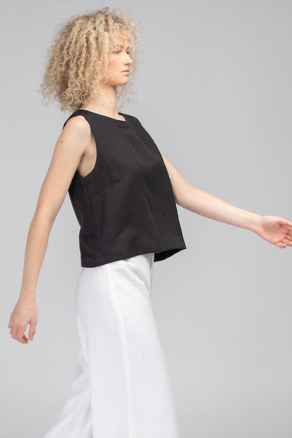 ROSE TOP - BLACK LINEN